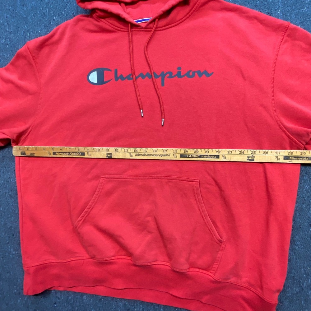Champion Hoodie Sz 2XL Mens Red Streetwear Script Logo Pullover Shirt Sweatshirt - Picture 7 of 8